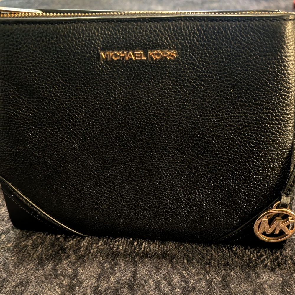 Michael Kors Black Pebbled Leather Bag with Gold Accents